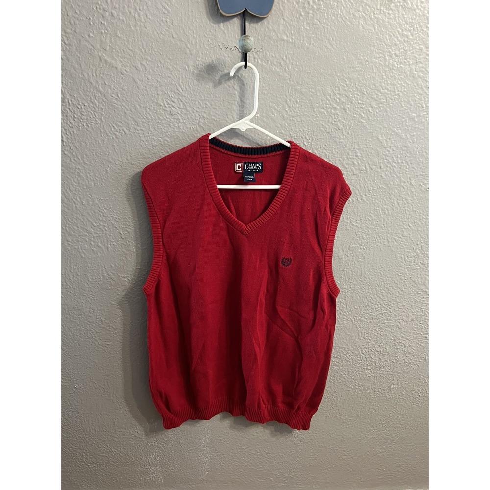Mens Chaps Pullover Sweater Vest Red 100% Cotton Size Large